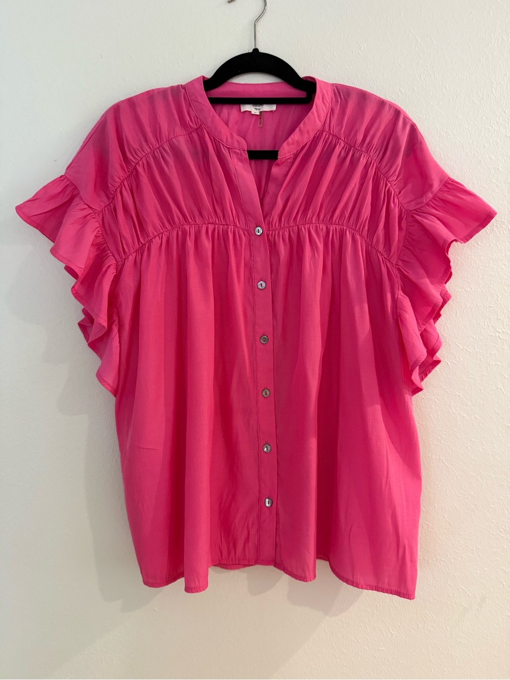 Entro Pink Ruffle Sleeve Button-Up Blouse Size S Boho Flowy